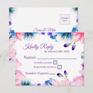 Benutzerdefinierte Farb-Wasserfarben-Blumen-RSVP-K RSVP Karte