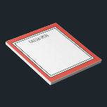 Benutzerdefinierte Farbe Rot Orange Weißfarben Notizblock<br><div class="desc">Rot/orange (Hintergrundfarbe kann bearbeitet werden) personalisiertes Notizblock mit Ihrem Namen oder beliebigem Text oben.</div>