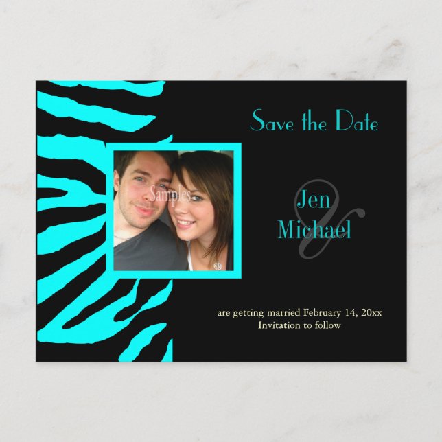 Benutzerdefinierte Farbe! Zebra Save the Date Foto Ankündigungspostkarte (Vorderseite)