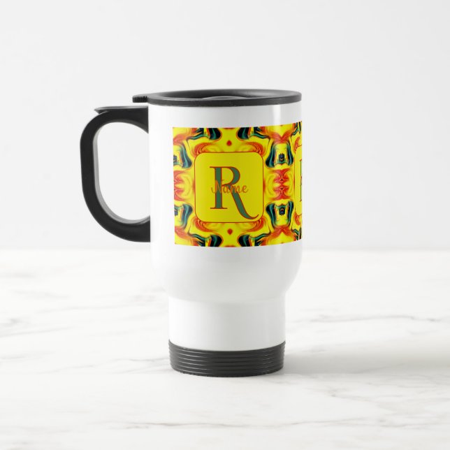 Benutzerdefinierte farbenfrohe Kunst-Monogramm Ihr Reisebecher (Links)