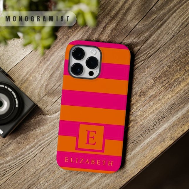 Benutzerdefinierte Farbstreifen in rosa Farbstreif Case-Mate iPhone 14 Pro Max Hülle (Custom Deep Pink Orange Color Stripes Case-Mate iPhone Case)