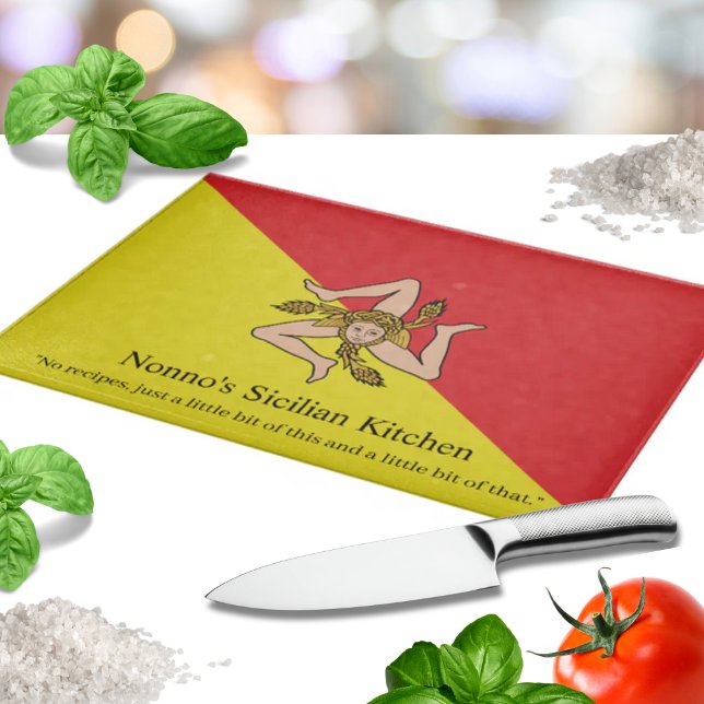 Benutzerdefinierte Flagge von Italien Sizilien - S Schneidebrett (Flag of Sicily - Sicilian Kitchen Custom Wording Cutting Board)