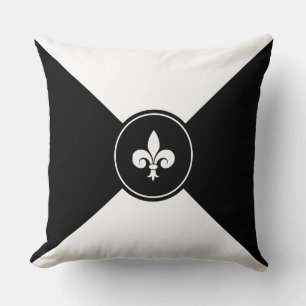 Benutzerdefinierte Fleur de Lis auf Schwarz-Weiß-W Kissen
