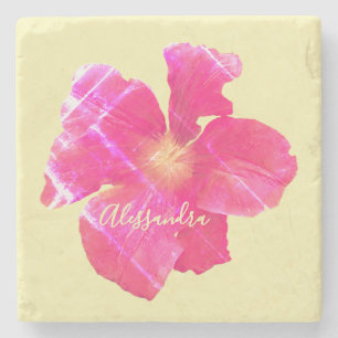 Benutzerdefinierte Florale Retro Gelb Pink Grunge Steinuntersetzer