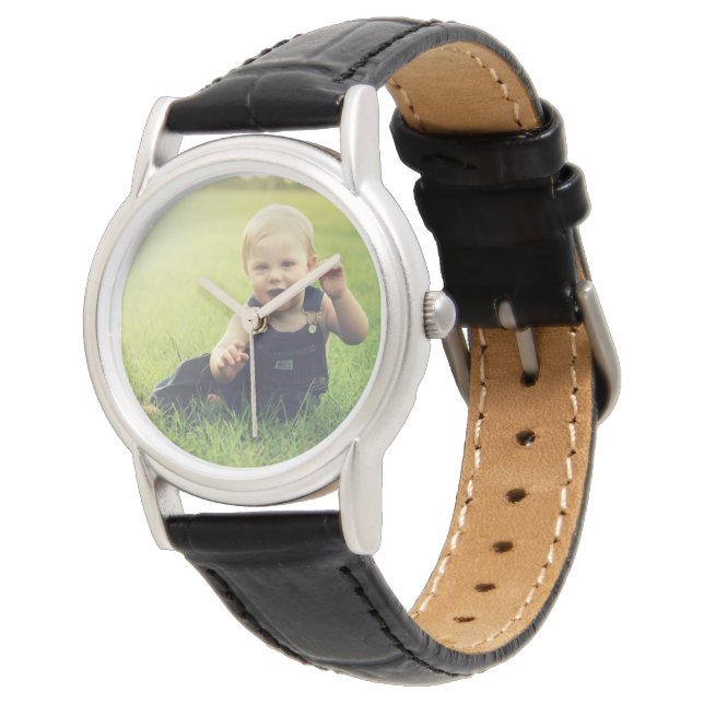 Benutzerdefinierte Foto-Armbanduhr ohne Zahlen Armbanduhr (Schrägansicht)
