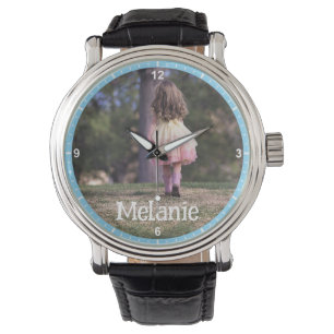 Benutzerdefinierte Foto-Bildvorlage Blaue Rahmen-K Armbanduhr