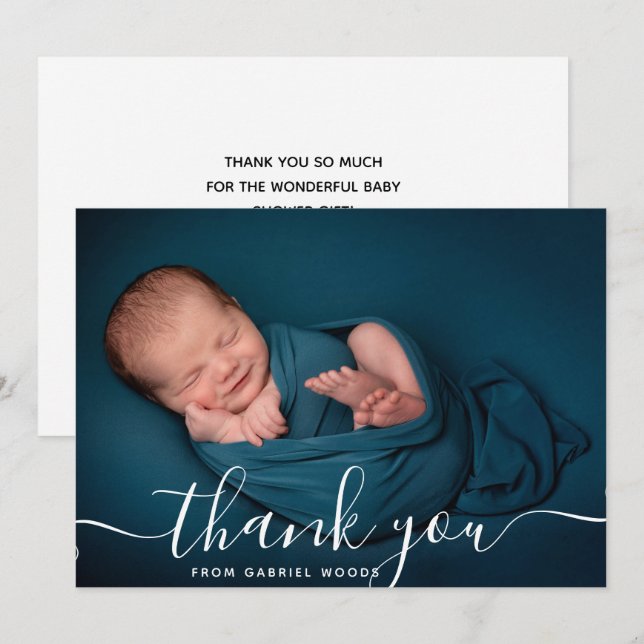 Benutzerdefinierte Foto Callligraphy Baby Tank You Ankündigung (Vorne/Hinten)