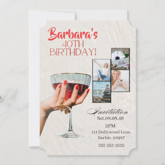Benutzerdefinierte Foto-Cocktail-Einladung zum 40. Save The Date