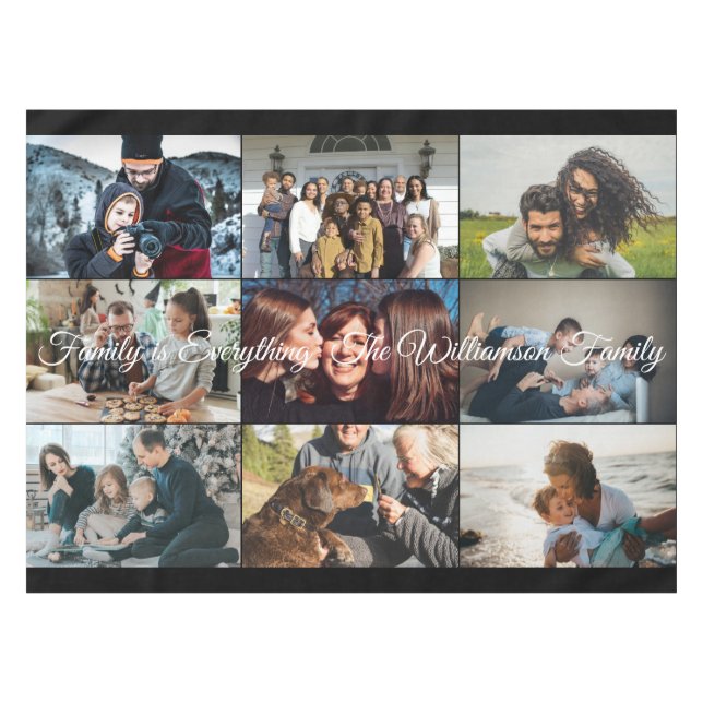 Benutzerdefinierte Foto Collage Familienname 9 Fot Tischdecke (Vorderseite (Horizontal))