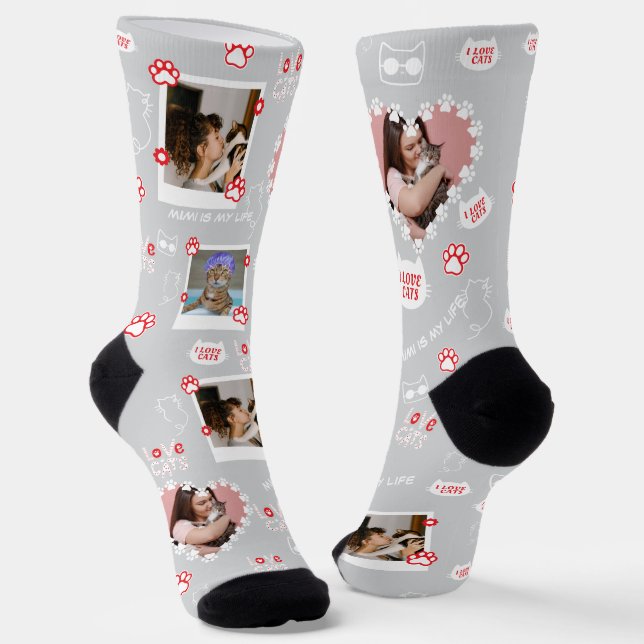 Benutzerdefinierte Foto Collage Socken mit Namen f (Gewinkelt)
