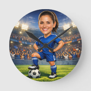 Benutzerdefinierte Foto-Gesicht-Fußballstar-Karika Runde Wanduhr