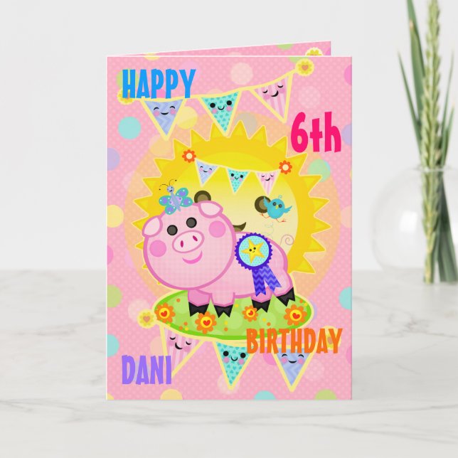Benutzerdefinierte Foto Gilr's Pig Birthday Card Karte (Vorderseite)