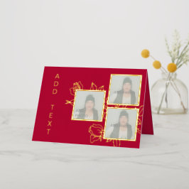 Benutzerdefinierte Foto-Karte für Red Gold Floral 