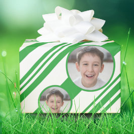 Benutzerdefinierte Foto-Logo-Streifen grün und wei Geschenkpapier
