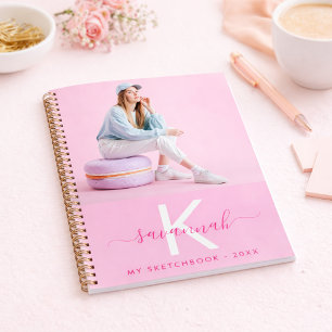 benutzerdefinierte Foto-Pink-Monogramm des Sketchb Notizbuch