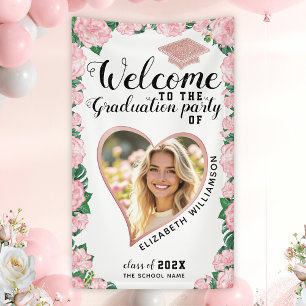 Benutzerdefinierte Foto-Rosa-Blumen-Abschluss-Will Banner
