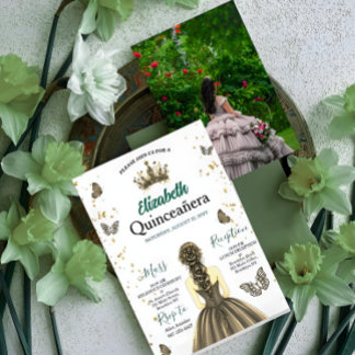 Benutzerdefinierte Foto Smaragdgrüne Quinceañera-E Einladung
