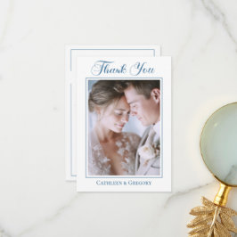 Benutzerdefinierte Foto-Staubblaue Blumen-Hochzeit Dankeskarte