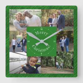 Benutzerdefinierte Foto Template 6-Fotos, dunkelgr Quadratische Wanduhr