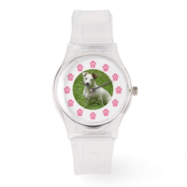 Benutzerdefinierte Foto-Uhr - rosa Paw-Drucke Armbanduhr (Vorderseite)