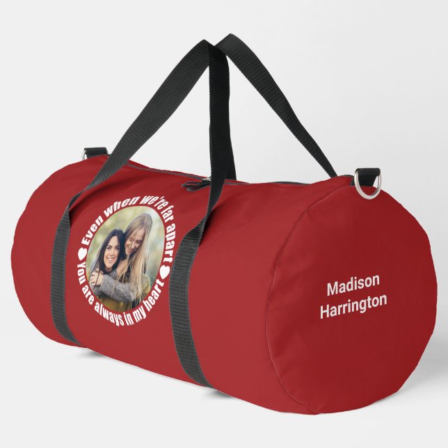 Benutzerdefinierte Foto und Name weit weg von der  Duffle Bag (Linke Ecke)