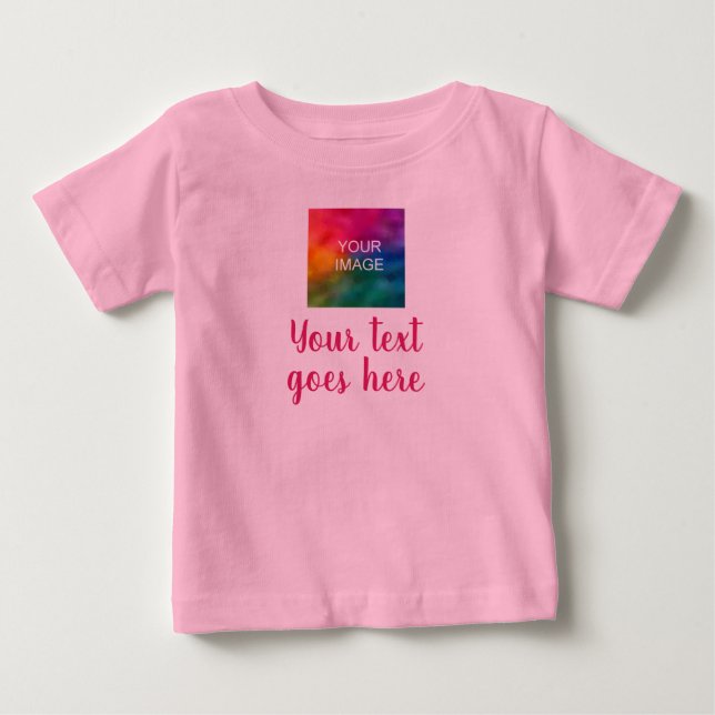 Benutzerdefinierte Foto- und Skripttext-Rosa-Trend Baby T-shirt (Vorderseite)