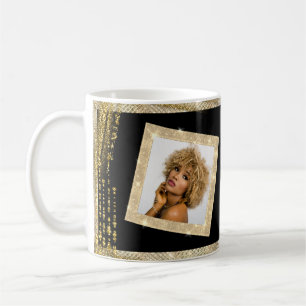 Benutzerdefinierte Foto- und Text-Schwarz-Gold-Gli Kaffeetasse