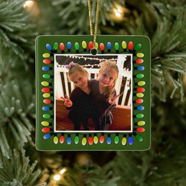 Benutzerdefinierte Foto Xmas Leuchten auf Grün dop Keramikornament (Baum)