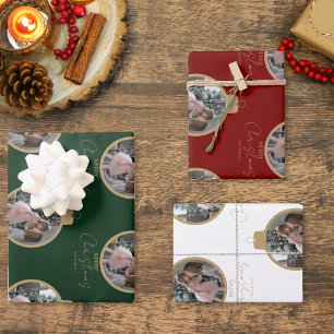 benutzerdefinierte Fotocollage Frohe Weihnachten C Geschenkpapier Set