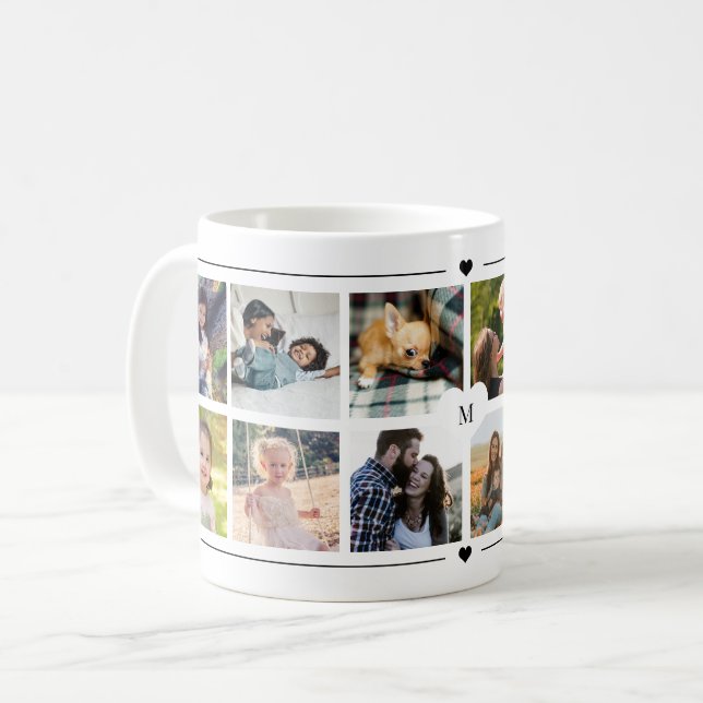 Benutzerdefinierte Fotocollage Herz monogrammiert Kaffeetasse (Vorderseite Links)