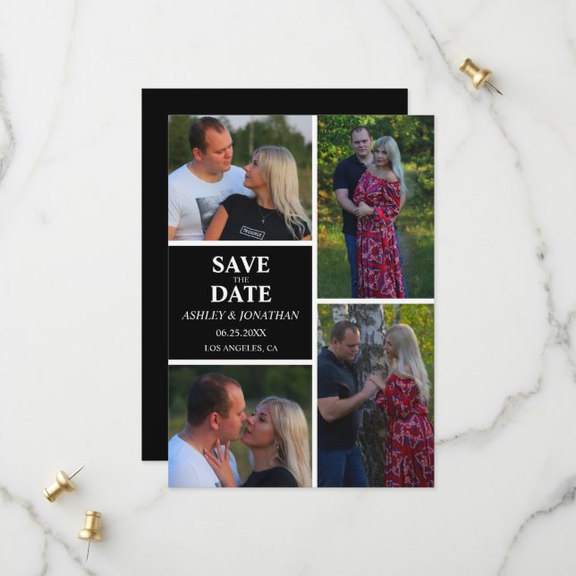 Benutzerdefinierte FotoCollage Save the Date (Vorderseite/Rückseite Beispiel)