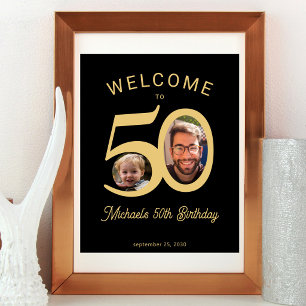 Benutzerdefinierte Fotos 50. Geburtstag Gold Schwa Poster
