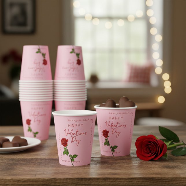 Benutzerdefinierte Frohe Valentinstag-Rose  Pappbecher (Von Creator hochgeladen)