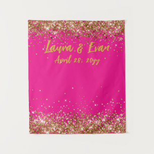 Benutzerdefinierte Fuchsia- und Gold-Glitter-Hochz Wandteppich