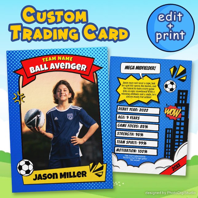 Benutzerdefinierte Fußball-Handelskarte, Comic-Fuß Telefonnummerkarte (Custom Soccer Trading Card, Comic Soccer Card)