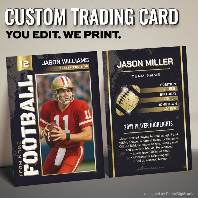 Benutzerdefinierte Fußballkarte, Gold-Player-Karte Telefonnummerkarte (Custom Football Trading Card, Gold Power Player Card)