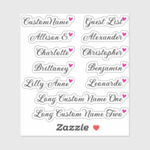 Benutzerdefinierte Gästeliste 12 Namen Kalligrafie Aufkleber