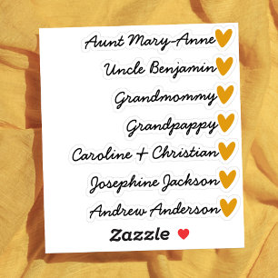 Benutzerdefinierte Gästeliste 7 Namen Kalligrafie Aufkleber