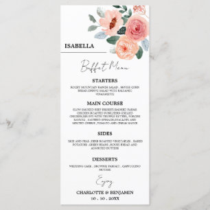 Benutzerdefinierte Gästename Floral Hochzeitsbuffe Menükarte
