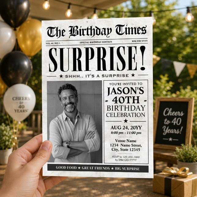 Benutzerdefinierte Geburtstagszeitung Überraschung Einladung (Custom Birthday Newspaper Surprise Birthday Invitation)