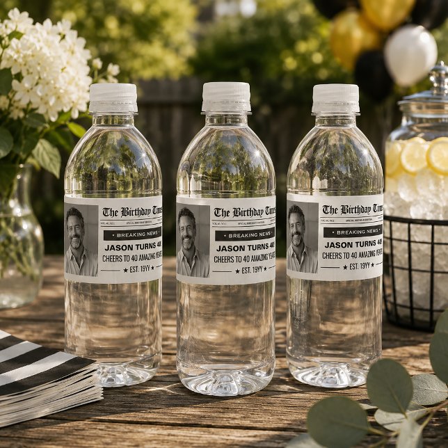Benutzerdefinierte Geburtstagszeitungs-Labels, Geb (Custom Birthday Newspaper Labels, Birthday Photo Water Bottle Label)