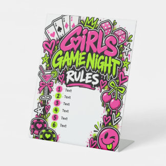 Benutzerdefinierte Girls Game Night Regeln Neon-Gr Sockelschild