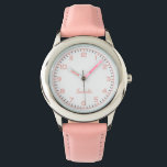 Benutzerdefinierte Girls Name Rosa Strap Armbanduhr<br><div class="desc">Benutzerdefinierte Mädchen benennen rosa Strap Watch. Die "Little Girl Timepiece", eine bezaubernde und anpassbare Uhr, die speziell für junge Mädchen entwickelt wurde. Die Uhr ist mit einem weichen, rosa Lederband, das sanft auf zarter Haut sitzt, und einem sauberen, gut lesbaren Ziffernblatt mit spielerischen Ziffern ausgestattet. Das Highlight ist die Personalisierungsoption,...</div>