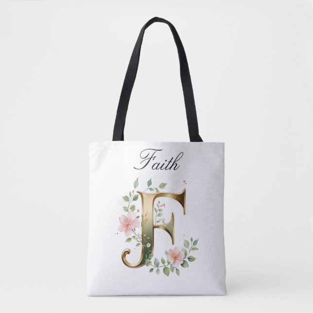 Benutzerdefinierte Gold-Blumen-Initiale F All-Over Tasche (Vorderseite)