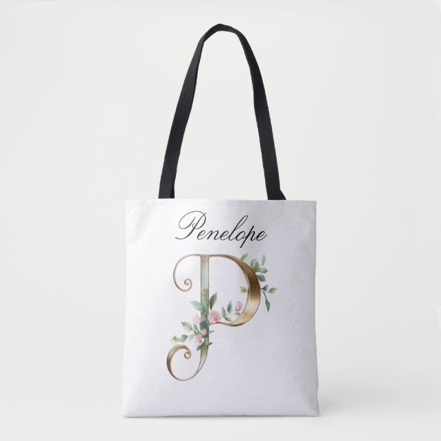 Benutzerdefinierte Gold-Blumen-Initiale P All-Over Tasche (Vorderseite)