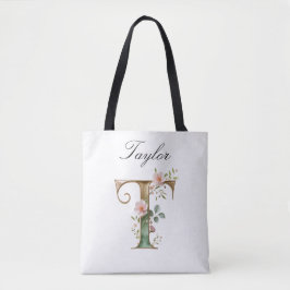 Benutzerdefinierte Gold-Blumen-Initiale T All-Over Tasche