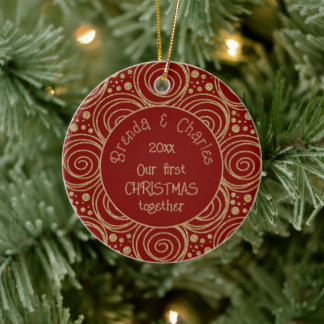 Benutzerdefinierte goldene Weihnachtsspiralen auf Keramik Ornament