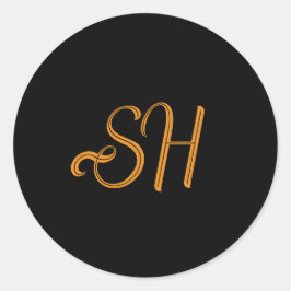 benutzerdefinierte Goldskriptinitialen schwarz Runder Aufkleber