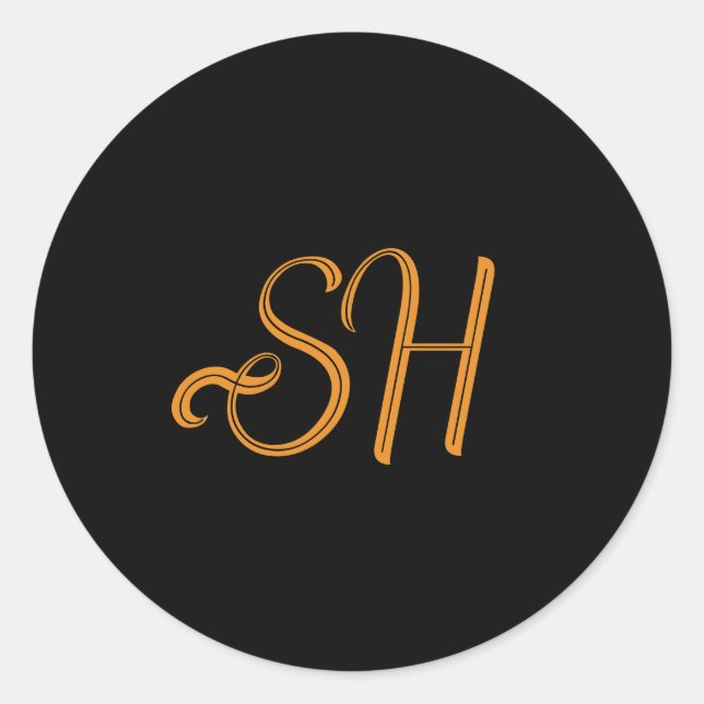 benutzerdefinierte Goldskriptinitialen schwarz Runder Aufkleber (Vorderseite)