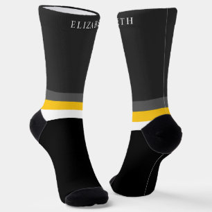 Benutzerdefinierte Grau Gelb Weiß Schwarz Farbbblo Socken